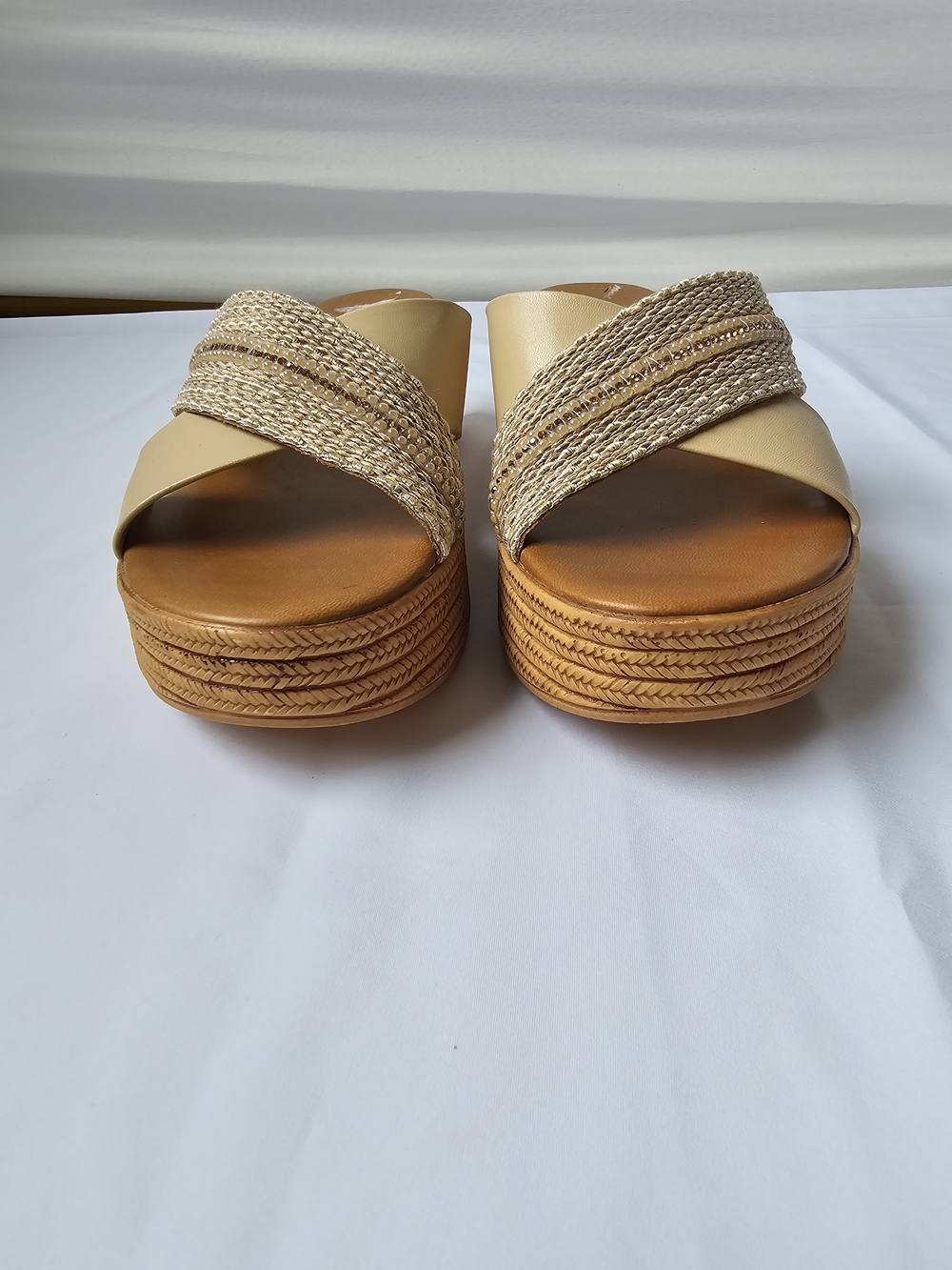 Toscanella Italy Neutral Metallic Wedge Platform Sandals - Size 7 - Picture 8 of 16